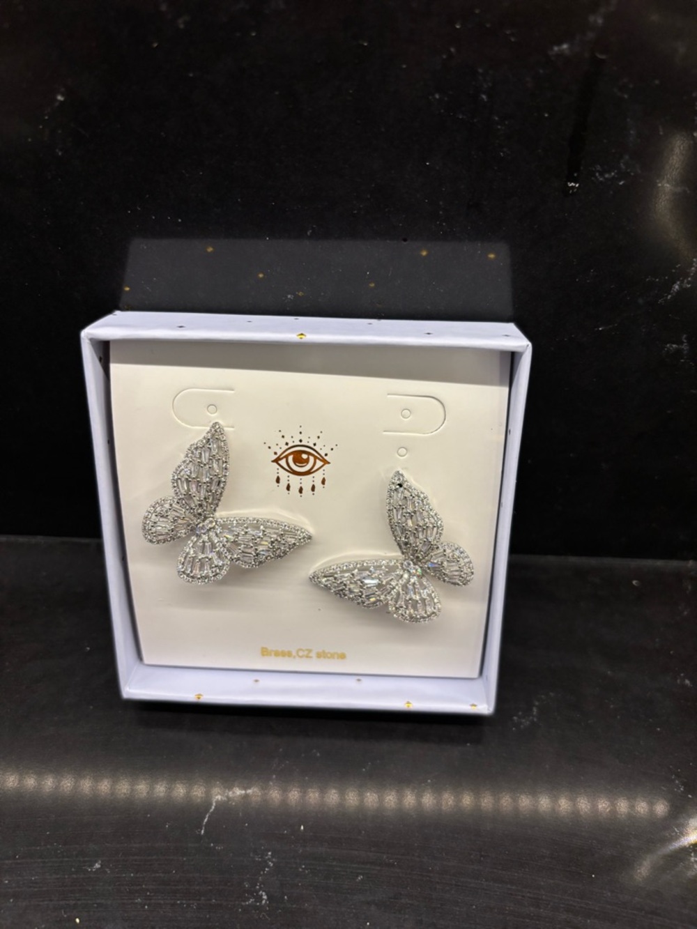 eye candy Silver Crystal Butterfly Stud Earrings